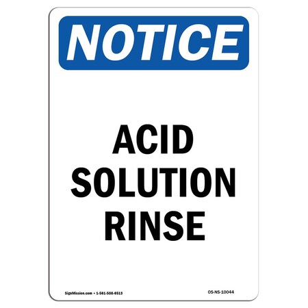 Signmission Safety Sign, OSHA Notice, 5" Height, Acid Solution Rinse Sign, Portrait, 10PK OS-NS-D-35-V-10044-10PK